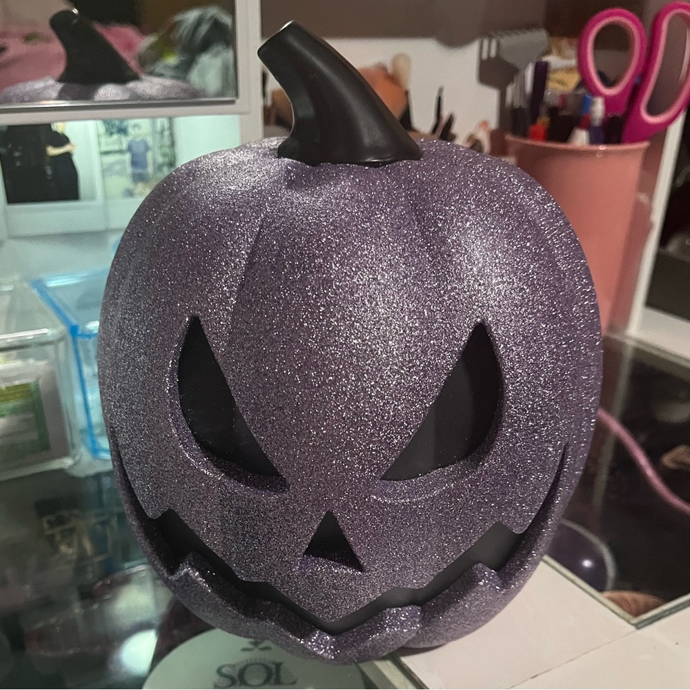 Glittery Sparkly Purple Light-Up Jack-O'-Lantern Decor
